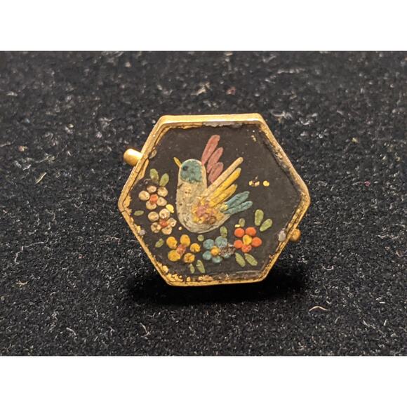 Antique | Other | Antique Hand Painted Cufflink Button Hexagon Shaped ...